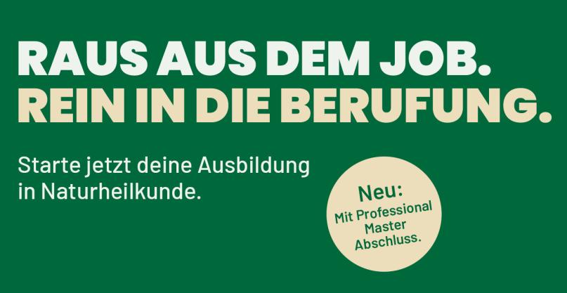 Text auf Bild: Raus aus den Job. Rein in die Berufung