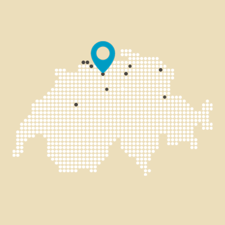 Map der Schweiz mit Pin am Standort Aarau